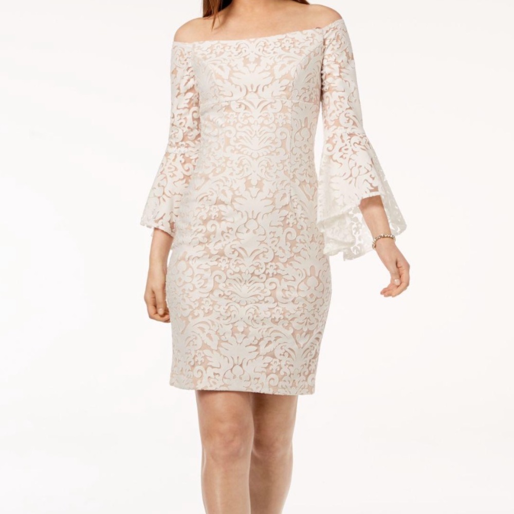 XSCAPE Embroidered Bell Sleeve Dress Sz 6